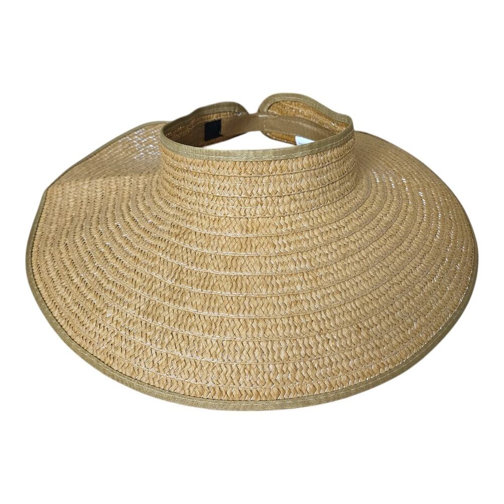 NEW Women's Wide Brim Roll Up Straw Sun Visor Hat Natural Beige One Size